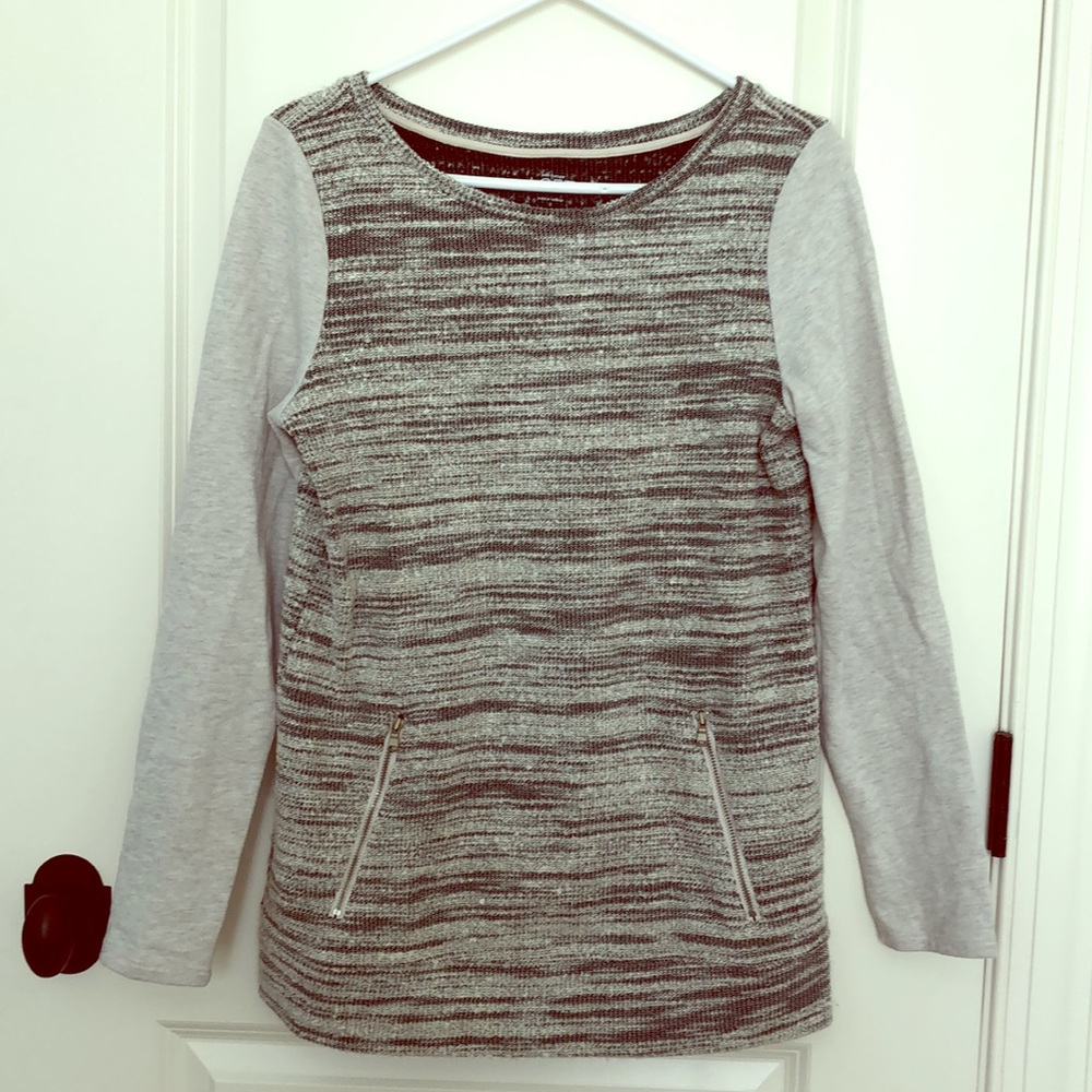 Loft tweed pullover tunic top with zipper pocket